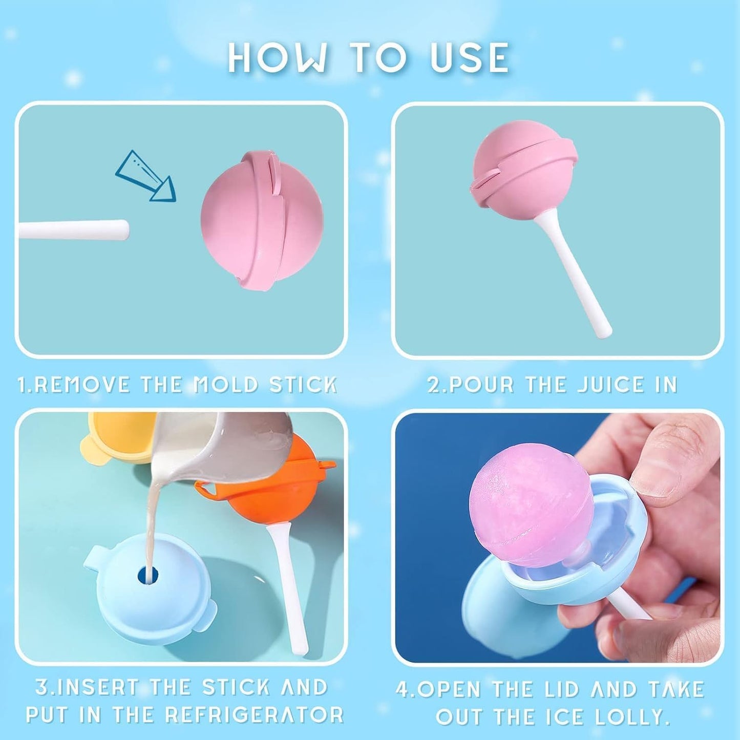 Lollipop Ice Cream Maker, homemade popsicle molds (5 pcs )
